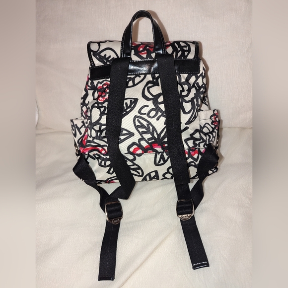 Coach Poppy Daisy Floral Graffiti Nylon Backpack Top Handle Black White Pink EUC - Picture 5 of 16